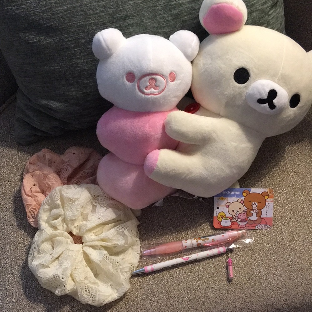 NWT Cute Bundle Rilakuma Plush Pens Lace Scrunchie